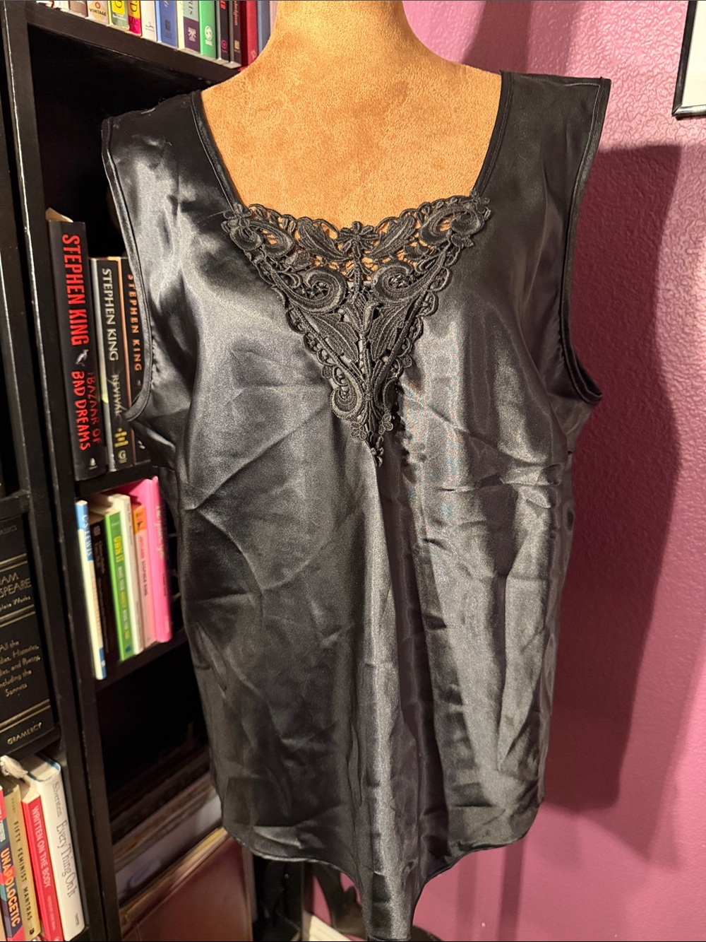 Vintage Escapades black satin camisole sz 1x